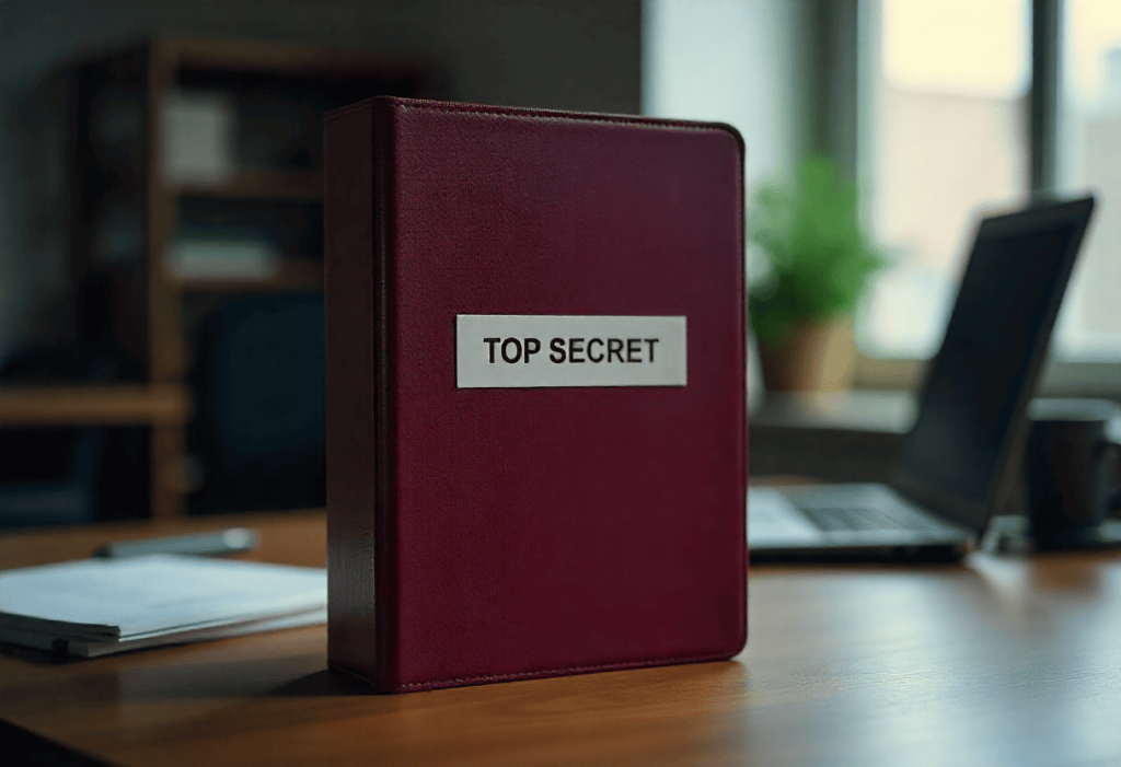 een klapper waar top secret opstaat