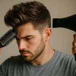 Man f&ouml;hnt haar stylen textuur volume met ronde borstel